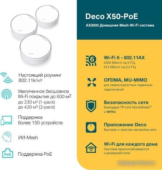 Wi-Fi система TP-Link Deco X50-PoE (3 шт)