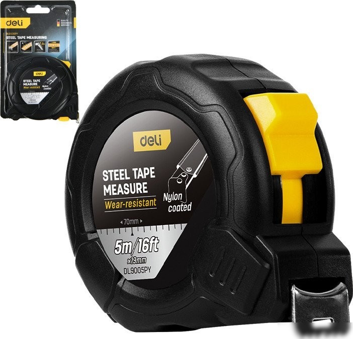 Рулетка Deli YS EDL9005PY (5мx19мм, нейлоновое покрытие, черный)