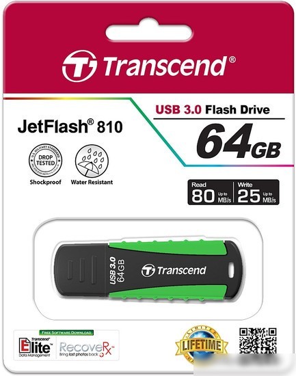 USB Flash Transcend JetFlash 810 Black-Green 64GB (TS64GJF810)