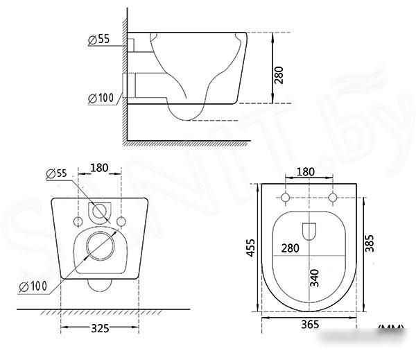 Унитаз подвесной Roxen Simple Compact в комплекте с инсталляцией StounFix Slim 6 в 1 966614 (кнопка: бежевый)