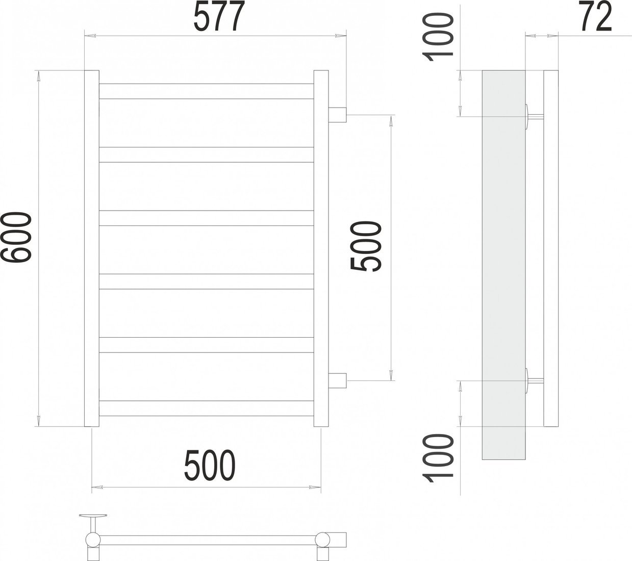 Полотенцесушитель TERMINUS Аврора П6 500x600 (с боковым подключением 500, RAL 9003)