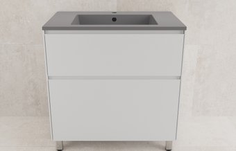 Symbolite Тумба под умывальник Лима 80 Line Plus 2 ящика + Line 80x48 (белый матовый/серый шелк)