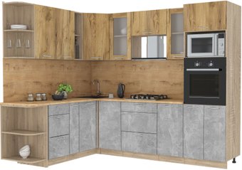 Готовая кухня Интерлиния Мила 1.88x2.6 левая (дуб золотой-бетон-дуб бунратти)