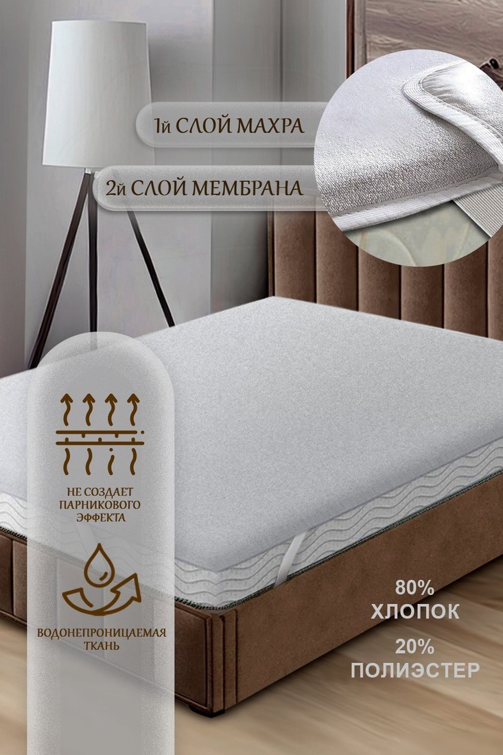 Защитный наматрасник Luxsonia Caress Непромокаемый с резинкой на 4 угла 120x200 (белый)
