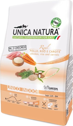 Сухой корм для кошек Unica Natura Unico Indoor с курицей, рисом и морковью 1.5 кг