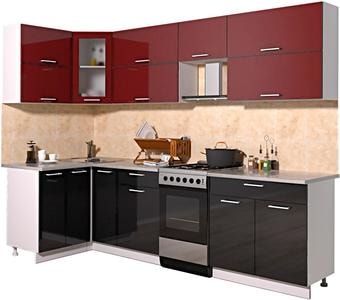 Угловая кухня Интерлиния Мила Gloss 50-12x27 (бордовый/черный глянец)