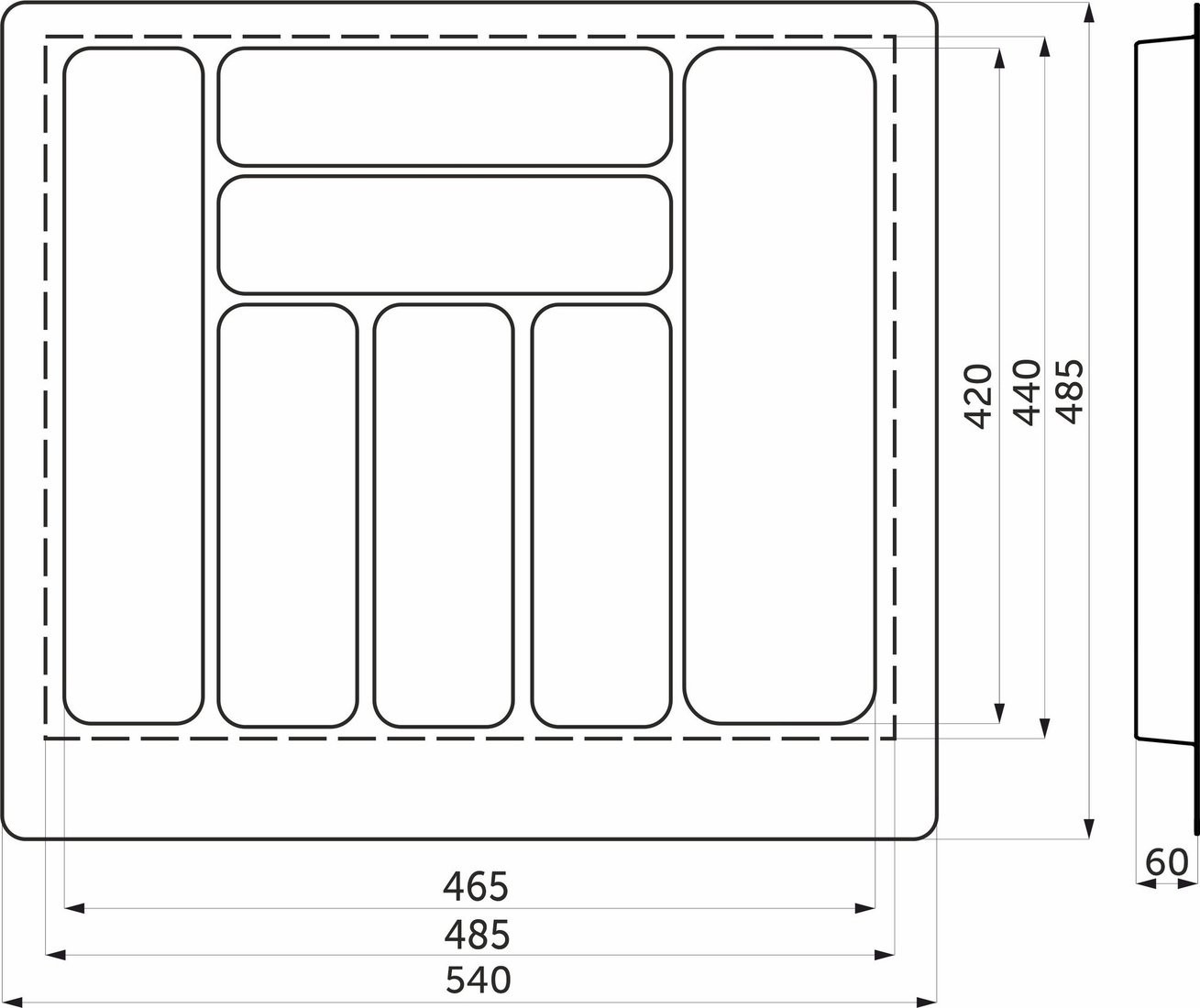 Лоток для столовых приборов AKS 600 Marble 540x485 (бело-серый мрамор)