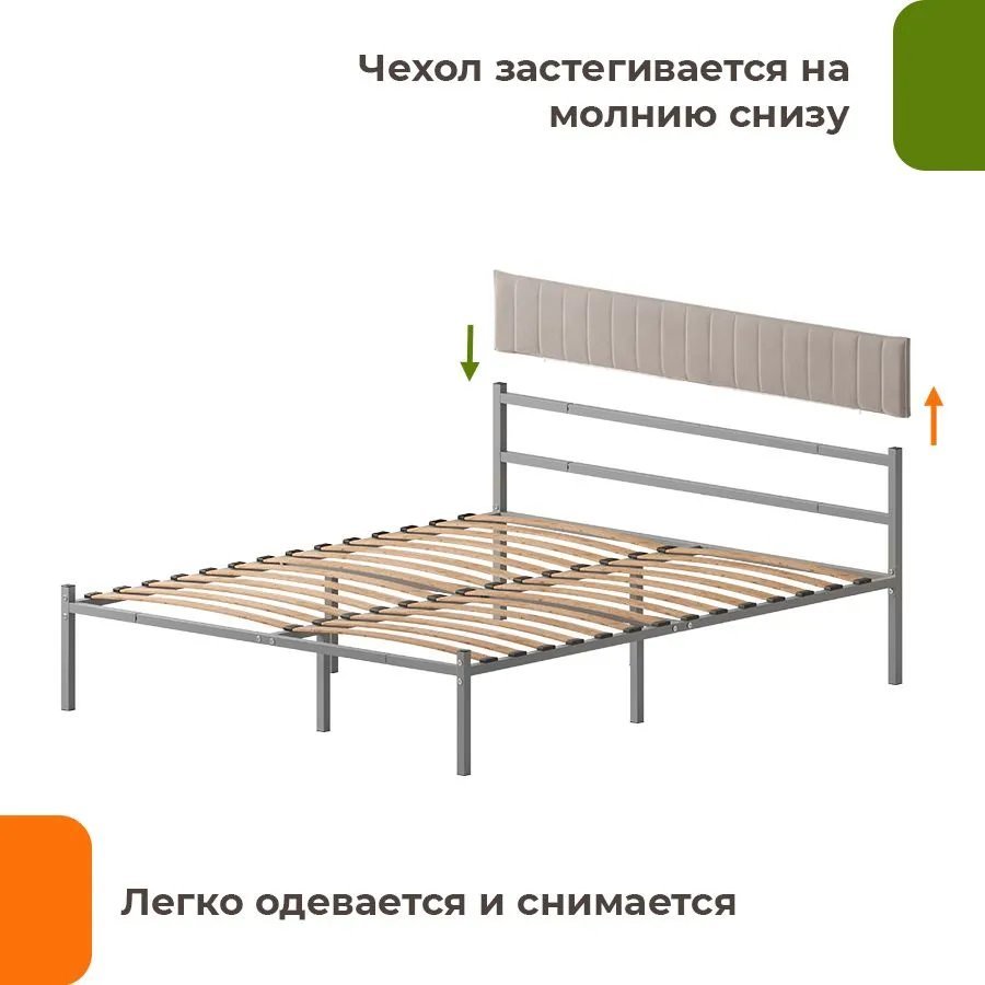 Кровать Домаклево Лофт Компакт 140x190 (серый/бежевый велюровый чехол)