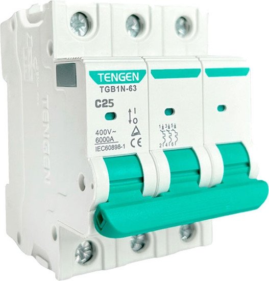 Выключатель автоматический Tengen TGB1N-63 3P 25A C 6kA 3M TGB1N-63-3-25C