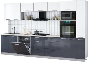 Готовая кухня Интерлиния Мила Gloss 3.5-ПМ1 (асфальт глянец/белый/опал светлый)