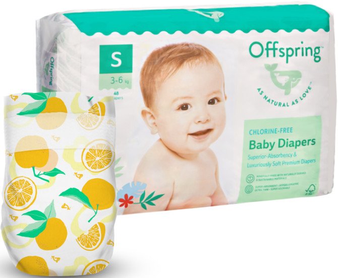 Подгузники Offspring S 3-6 кг Апельсины (48 шт)