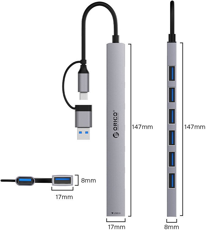 USB-хаб Orico YSA2-U3-GY-BP