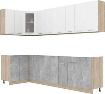 Готовая кухня Интерлиния Мила 12x28 без столешницы (белый платинум/бетон)