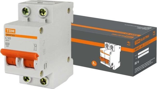 Выключатель автоматический TDM Electric ВА47-63 2Р 50А 4.5кА С SQ0218-0015