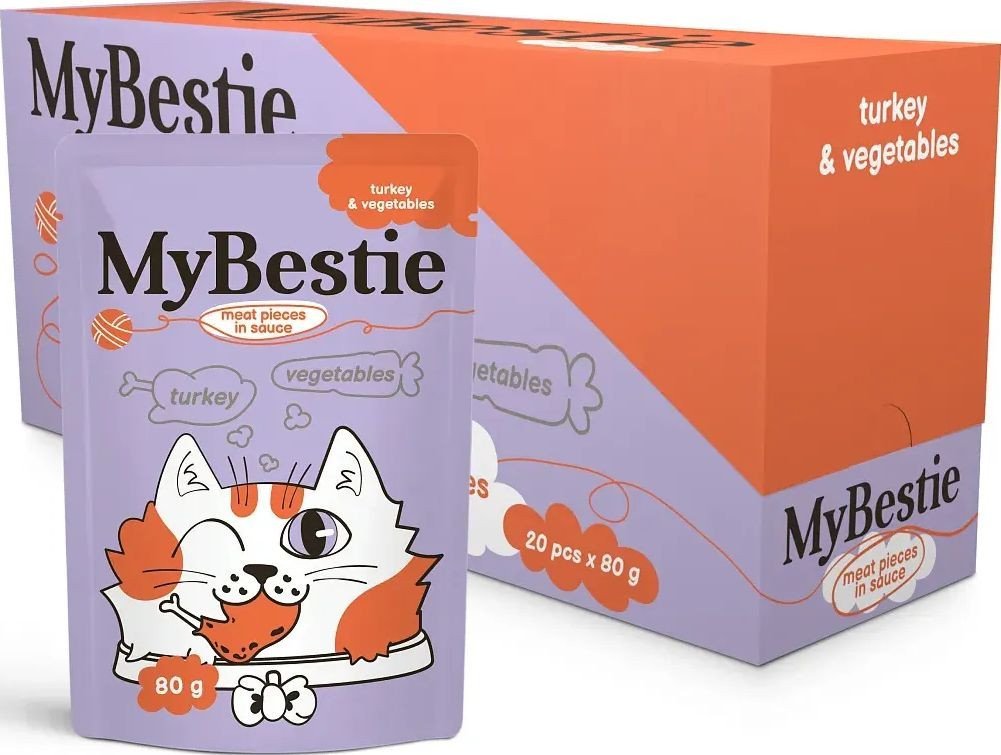 Пресервы MyBestie Мясные Кусочки Индейка в соусе с Овощами (80 г)