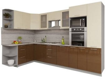 Готовая кухня Интерлиния Мила Gloss 1.68x3.2 левая (ваниль-шоколад)
