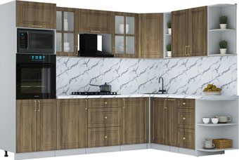 Готовая кухня Интерлиния Мила Шато 1.88x2.8 ВТ PR (дуб вотан/дуб вотан/белый гранит)
