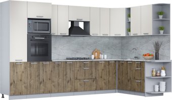Готовая кухня Интерлиния Мила Лайт 1.88x3.4 правая (персидский жемчуг/дуб веллингтон/серый каспий)