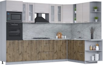 Готовая кухня Интерлиния Мила 1.88x3.0 правая (вудлайн кремовый/дуб веллингтон/серый каспий)