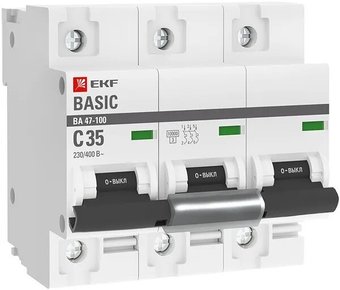 Выключатель автоматический EKF Basic ВА 47-100 3P 35А (C) 10kA