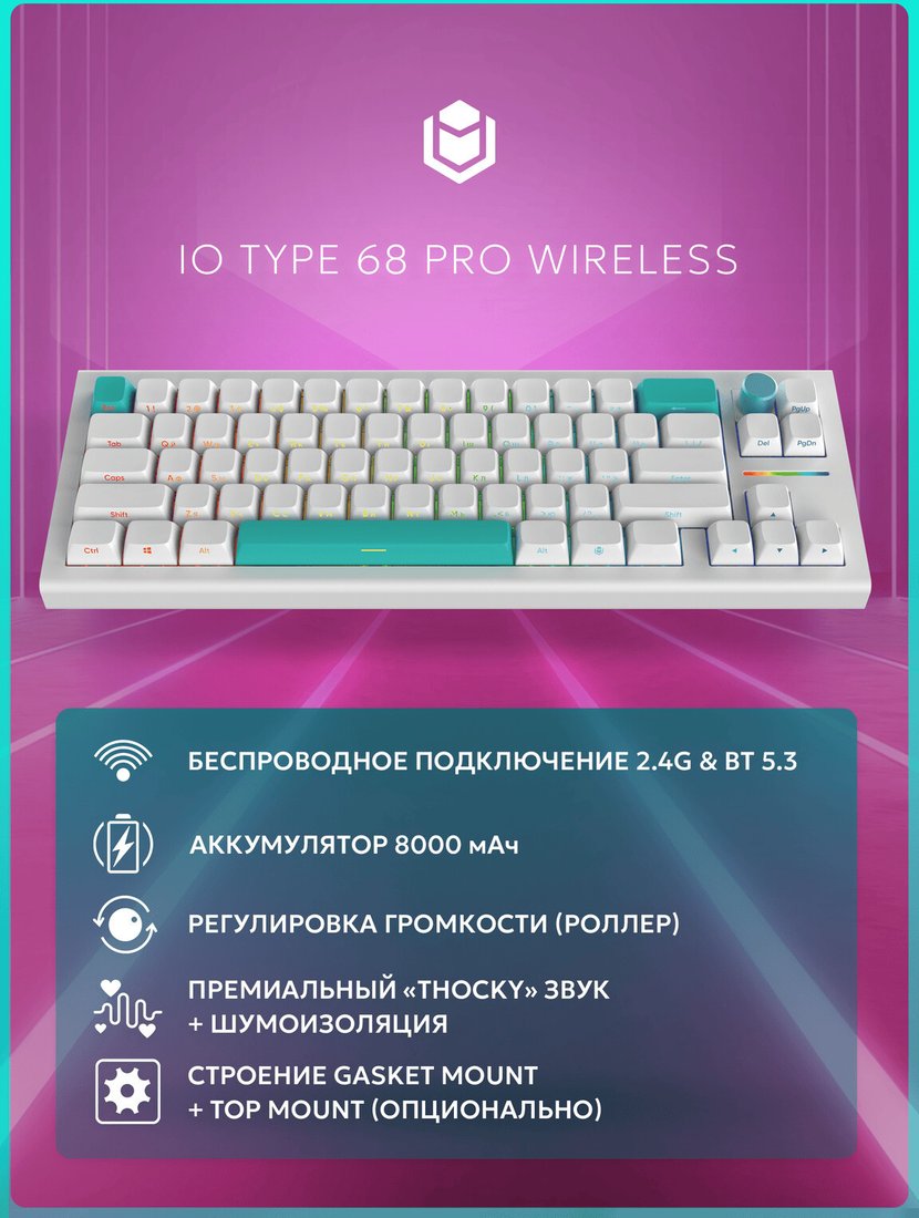 Клавиатура IO by Red Square Type 68 Pro g3ms Aquamarine (белый)