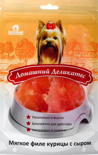 Лакомство для собак Домашний деликатес Мягкое филе курицы с сыром 85 г