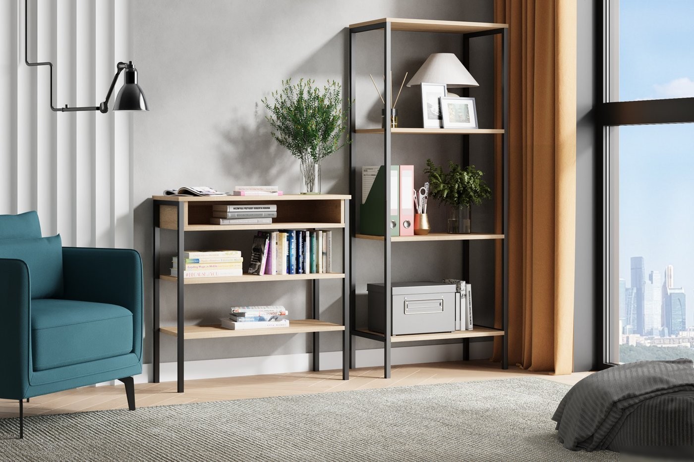 Стеллаж Mio Tesoro Mila Loft (дуб сонома/черный)