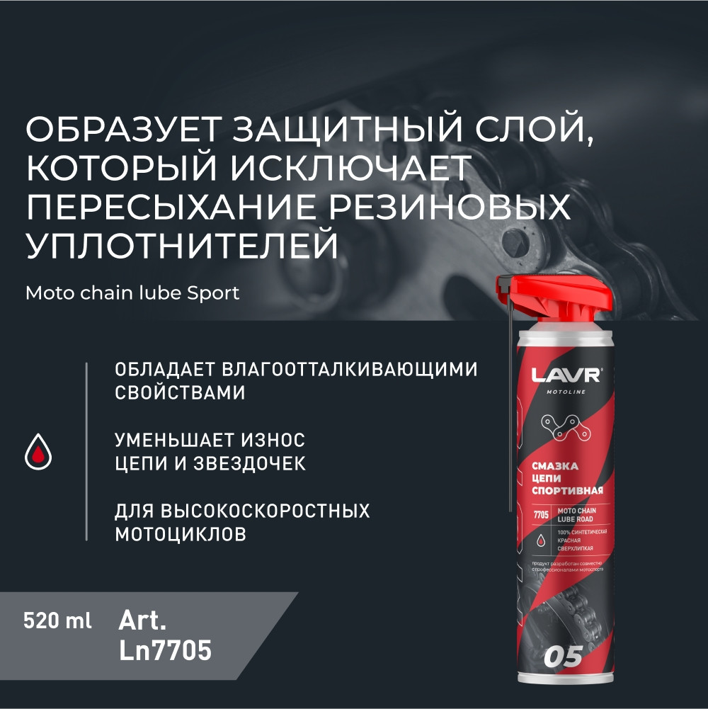 Lavr Motoline Смазка цепи спортивная для мотоциклов Ln7705 520мл