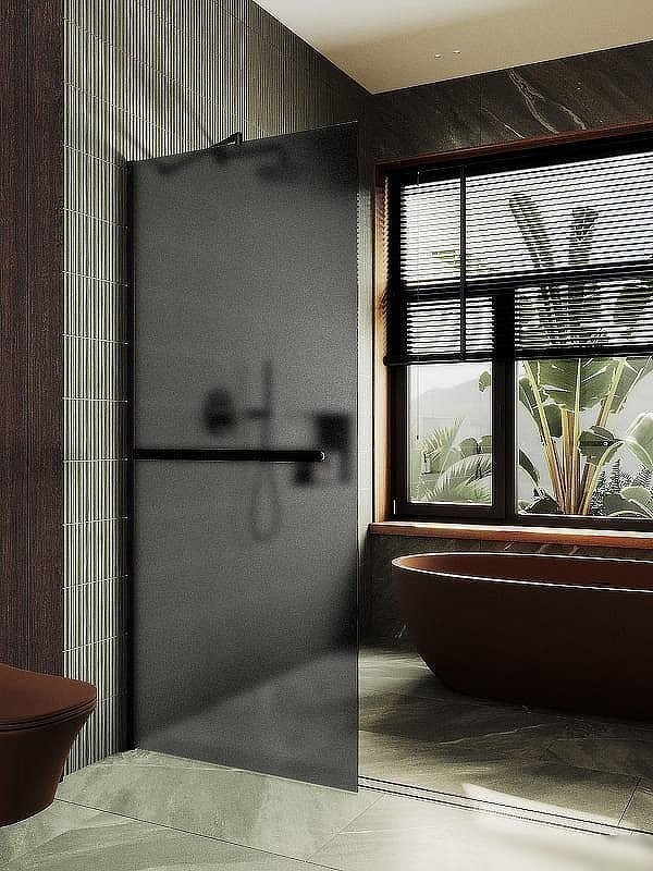 Душевая стенка MaybahGlass 99x195 MGD-1462-6ш (графитовое матовое стекло/черный)