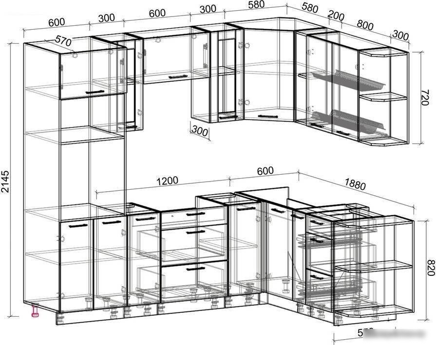 Готовая кухня Интерлиния Мила 1.88x2.4 правая без столешницы (бетон/бетон)