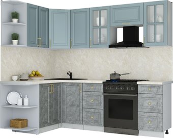 Готовая кухня Интерлиния Мила Шато 1.5x2.4 LV (океан/керамика/опал светлый)