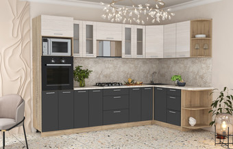 Готовая кухня Интерлиния Мила 1.68x3.0 правая (вудлайн кремовый/антрацит/малага)