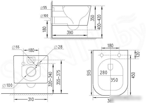 Унитаз подвесной Roxen Cube bidet в комплекте с инсталляцией StounFix Slim 6 в 1 966426 (кнопка: серый бетон)
