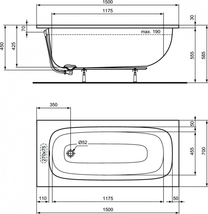 Ванна Ideal Standard i.life 150x70 T475701