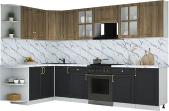 Готовая кухня Интерлиния Мила Шато 1.7x3.1 LV (дуб вотан/черный/белый гранит)