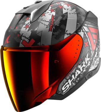 Мотошлем Shark Helmets Skwal i3 Jet Hellcat Mat HE3511E-KUR-M (M, черный/хром/красный)