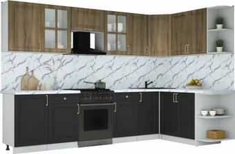 Готовая кухня Интерлиния Мила Шато 1.7x3.1 PR (дуб вотан/черный/белый гранит)
