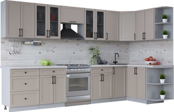 Готовая кухня Интерлиния Тренд 1.5x3.4 правая (луна/луна/бискайская сосна)