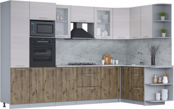 Готовая кухня Интерлиния Мила 1.68x3.2 правая (вудлайн кремовый/дуб веллингтон/серый каспий)
