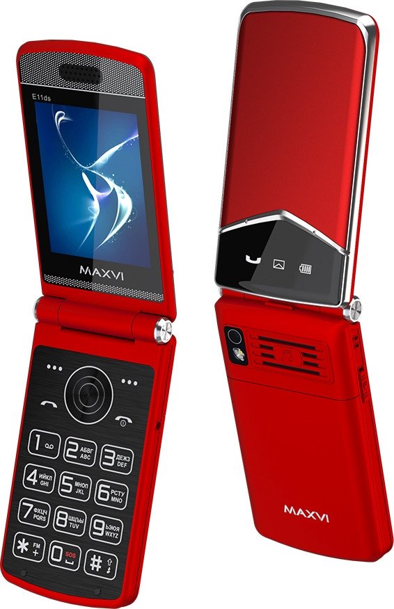 Кнопочный телефон Maxvi E11ds (красный/серебристый)