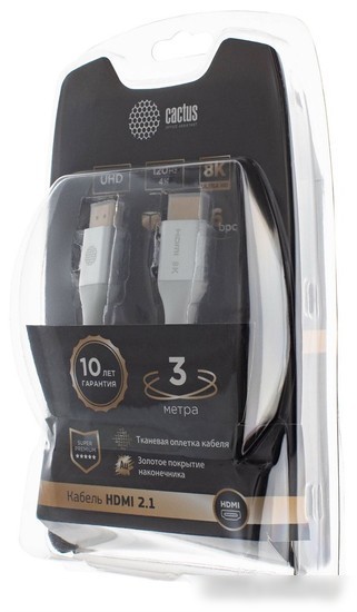 Кабель CACTUS HDMI - HDMI CS-HDMI.2.1-3 HDMI (3 м, серебристый)