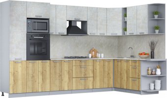 Готовая кухня Интерлиния Мила Лайт 1.88x3.4 правая (бетон лайт/дуб золотой/опал светлый)