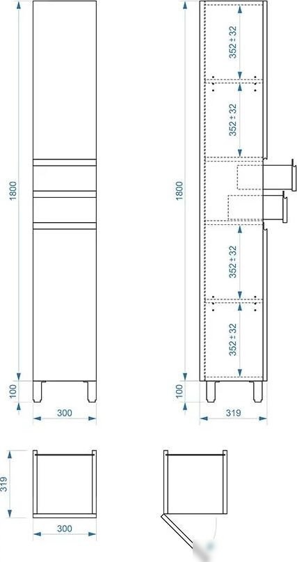 Vela Шкаф-пенал Vela Мира 30Н2 (двери и ящики) петли левые RS633484
