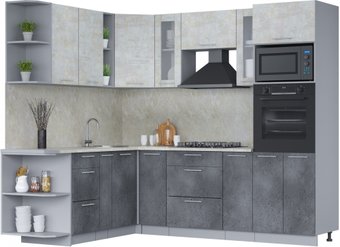 Готовая кухня Интерлиния Мила 1.88x2.4 левая (бетон лайт/бетон портленд/опал светлый)