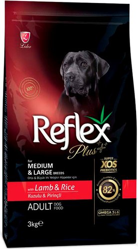 Сухой корм для собак Reflex Plus Для взрослых собак средних и крупных пород с ягненком и рисом 3 кг