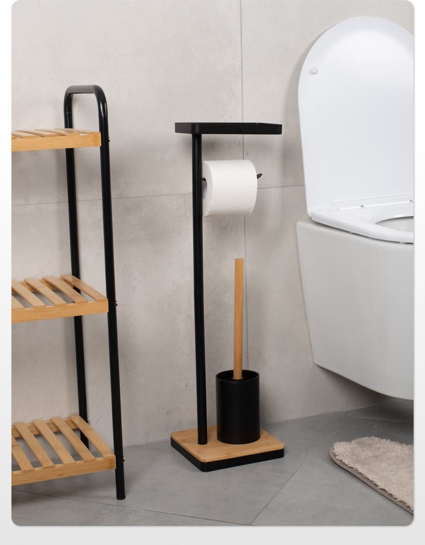 Держатель для туалетной бумаги и ершика FORA Bamboo Style FOR-ST-01BL (черный)