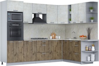 Готовая кухня Интерлиния Мила Лайт 1.88x2.8 правая (бетон лайт/дуб веллингтон/опал светлый)