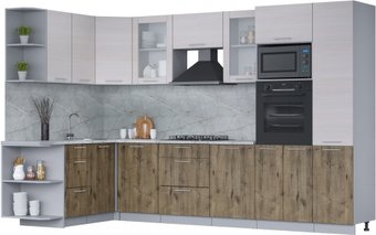 Готовая кухня Интерлиния Мила 1.68x3.2 левая (вудлайн кремовый/дуб веллингтон/серый каспий)
