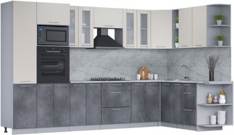 Готовая кухня Интерлиния Мила 1.88x3.4 правая (персидский жемчуг/бетон портленд/серый каспий)