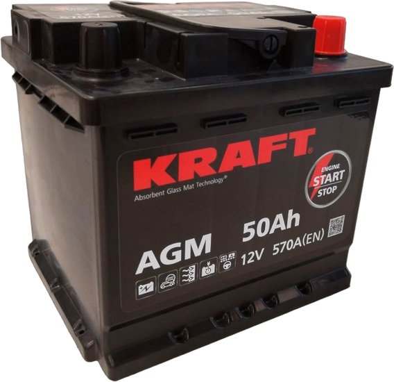 Автомобильный аккумулятор KRAFT AGM 50 R+
